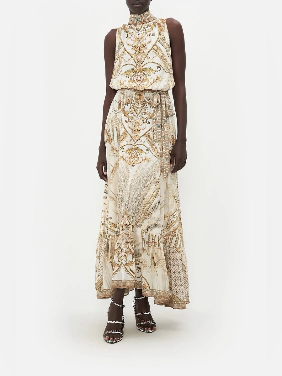 Camilla Silk Embellished Maxi Dress Crystal Detail / Resort / Boho Luxury